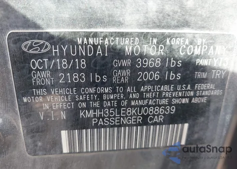 2019 Hyundai Elantra Gt from USA, damaged, VIN KMHH35LE8KU088639